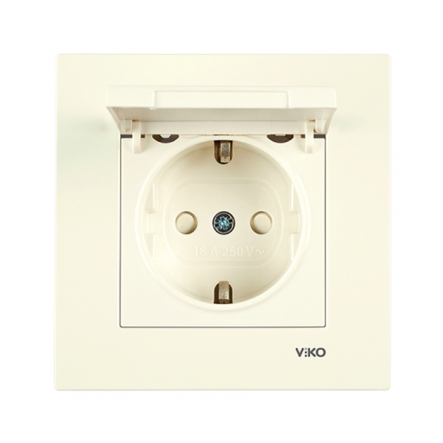 Розетка з кришкою та із заземленням VIKO KARRE, 90960112, крем - 1