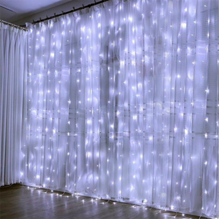 Гирлянда Штора-водопад, 3х3 м, 320 Led, прозрачный шнур, белая, с переходником, RV-43 - 1