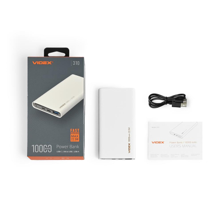 Повербанк (УМБ) 10000mAh VIDEX VPB-310 22.5W QC+PD White
