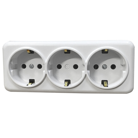 Розетка наружная установка 3-я с/з, белая, IP20, TNSy Lemur,TNSy5000986 - 1