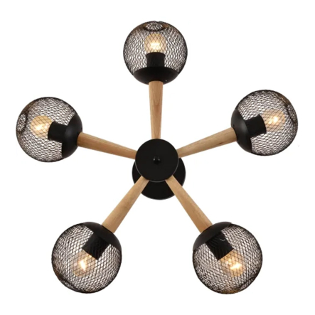 Люстра VALESO V XA1565B-5 BK+WOOD, 60W, E27х5, сталь