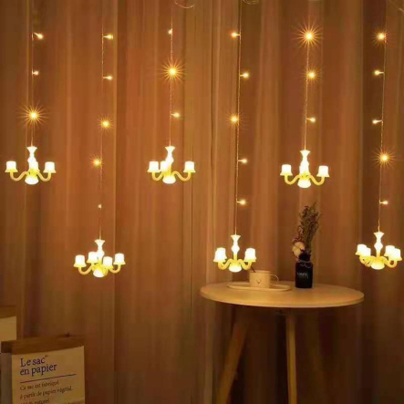 Гирлянда штора LED Люстра, 6 светильников, 3*1.5 м, золото, с переходником, ZB-012 G - 1