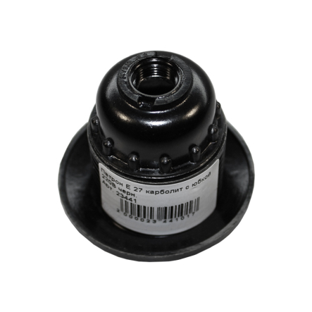 Патрон Е27, карболіт, зі спідницею, 220В, чорний, Е27Н12РП-01 - 1