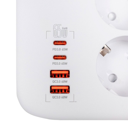Сетевой фильтр Logic Power F65WG4 (3x220V-3250W, 2xUSB-60W, 2xType-C 65W QC/PD) белый