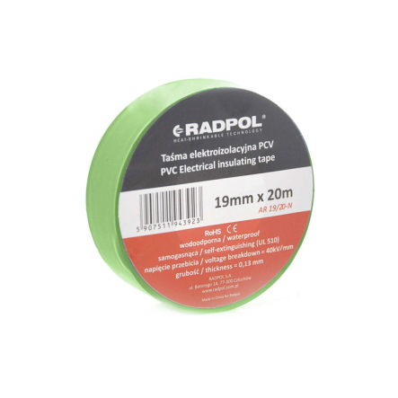 Изолента RADPOL AR 19/20 T, зелёная, 20м - 1