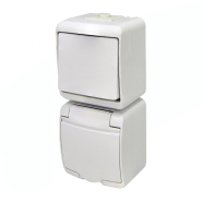 Микс вертикальный (1кл. выкл.+1-я розетка schuko белая кр.) (IP44) белый, VRHP-1s, Hermetics, ETI