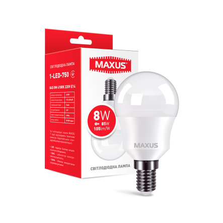 Лампа LED MAXUS, 1-LED-750, 8 Вт, 4100K, E14, 220 В, G45 - 1