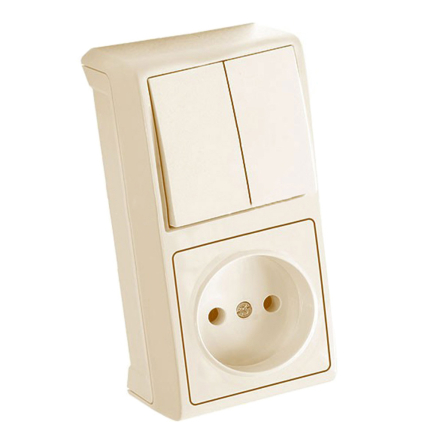 Выключатель 2 кл., + розетка вертикальный, VIKO VERA, 90681289, крем - 1