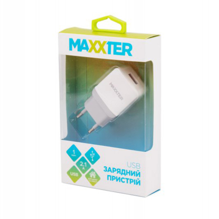 Зарядное устройство сетевое USB, 5V/2.1A Maxxter UС-24A