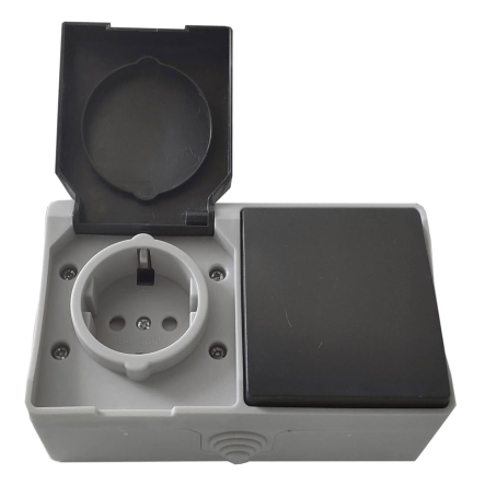 Розетка накладна TNSy SURFACE, 1-я, з/к + выкл. 1-кл. IP54, TNSy5000221 - 1