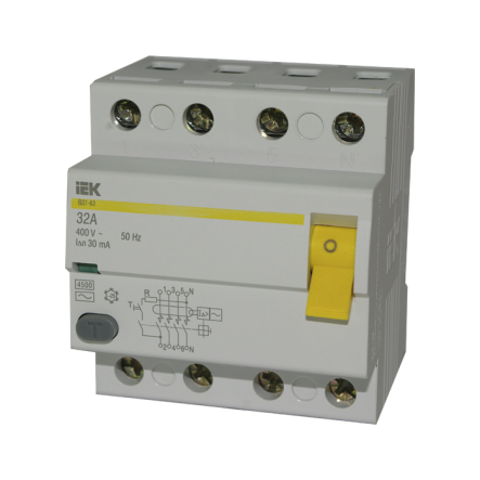 Устройство защитного отключения УЗО IEK ВД1-63, 4p, 32A/100мА, MDV10-4-032-100 - 1