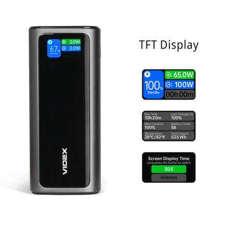 Повербанк (УМБ) 20000mAh VIDEX VPB-350, 130W PD100W + Display - 7