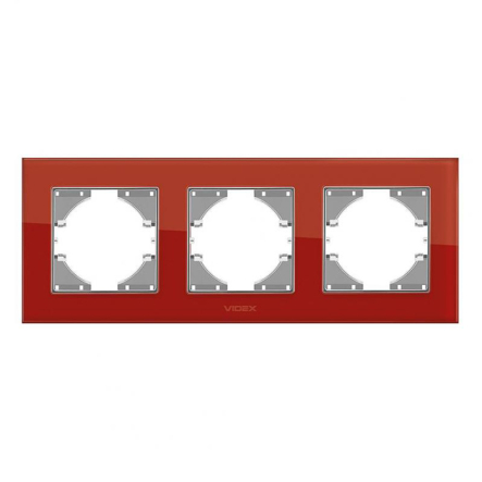 Рамка на 3 місця горизонтальна VIDEX Binera червоне скло (VF-BNFRG3H-RD) - 1
