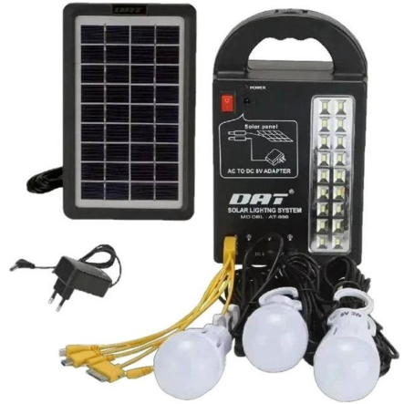 Фонарь переносной AT-999+ Solar, 1+1 режим, встроенный аккумулятор, 3 лампочки 3W - 1