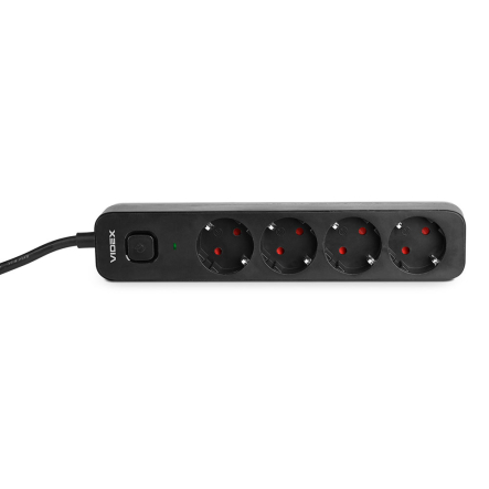 Удлинитель сетевой 4 гнезда 3м  (3x1.5мм) с з/з, чёрный, VIDEX ONCORD, VF-PD43G-B