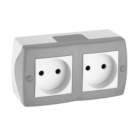 Розетка 2-а без заземлення накладна Mono Electric, OCTANS, IP 20, сіра, 104-020006-121 - 1