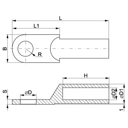 Наконечник кабельный DTL-185 медно-алюминиевый, IЕК, UNP31-185-19-17 - 2