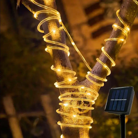 Гирлянда LED Трубка 100LED 10м, на солнечной батарее, Тёплый белый свет
