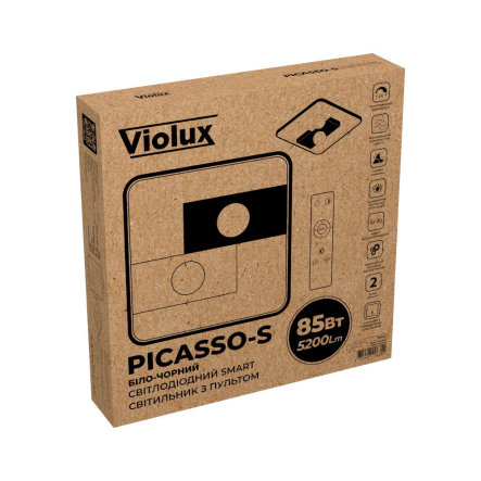 Светильник VIOLUX Smart  PICASSO-S 85W, 3000K-6000K, 5200Lm, пульт, 500х500х130мм, чорний, 220635