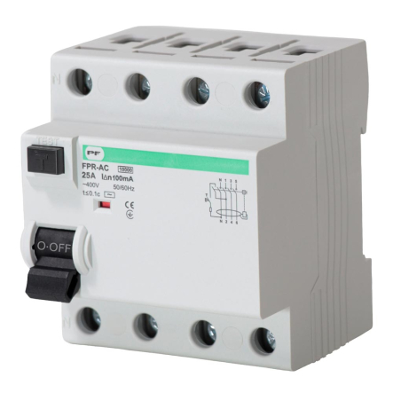 Реле захисного відключення Promfactor РЗВ-4, 4P, 25A, 4.5kA, 100mA, FPR4025100AC - 1