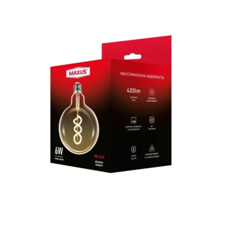 Лампа LED MAXUS 1-MFM-7125, 6W, 2400K, E27, 220V, G125 FM Golden Deco Filament