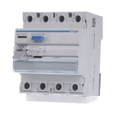 Дифреле ПЗВ HAGER CDA463D, 4P, 6kA, 63A, 30mA, A - 1