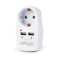 Зарядний пристрій EnerGenie EG-ACU2-02, 2 USB 2.1A з наскрізною розеткою