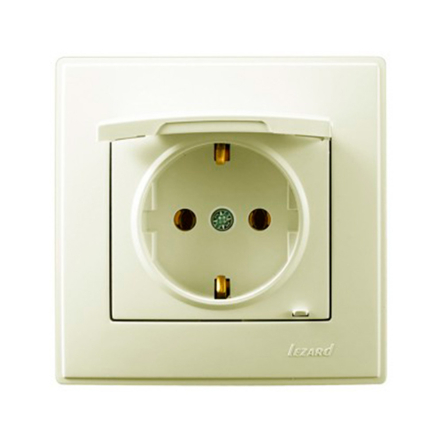 Розетка Lezard LESYA одноместная, с заземлением, с крышкой крем, 705-0303-123В - 1