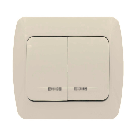 Выключатель EL-BI ZIRVE, 2 кл., с подсветкой, крем, (без вставок), 501-010300-203 - 1