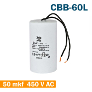 Конденсатор для запуску JYUL СВВ-60L 50 mkf  450V вивід провід, кріплення болт (50*92 mm)