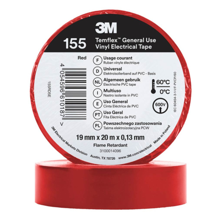 Ізоляційна стрічка 3M Temflex 155 19mm x 20m, червона - 1
