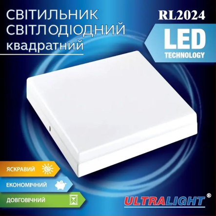 Светильник LED накладной Ultralight RL 2024, 24W, 4100 ,170х170х40мм, белый