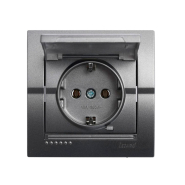 Розетка Lezard DERIY c заземлением, с крышкой, серый металлик, 702-2929-123В