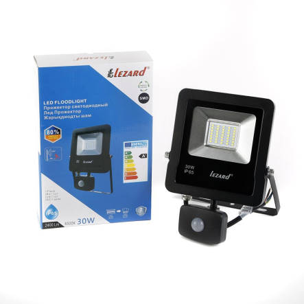 Прожектор світлодіодний з датчиком руху LEZARD 30W, 6500K, IP65, PAL6530S - 1