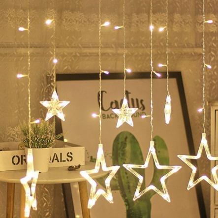 Гирлянда штора Звезды, 3*1 м, золотые, 8 режимов мерцания, ZABI-6