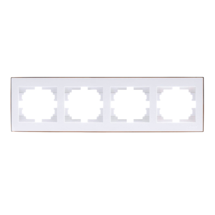 Рамка Lezard RAIN чотиримісна, біла, горизонтальна з боковою вставкою золото, 703-0226-149 - 1