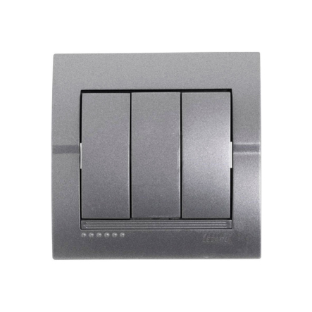 Вимикач Lezard DERIY триклавішний, темно сірий металік, 702-2929-109 - 1