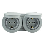 Розетка накладна HOROZ xOne 2-а, з з/к, з кришкою, 16А, IP54, сіра, 406-240000-924