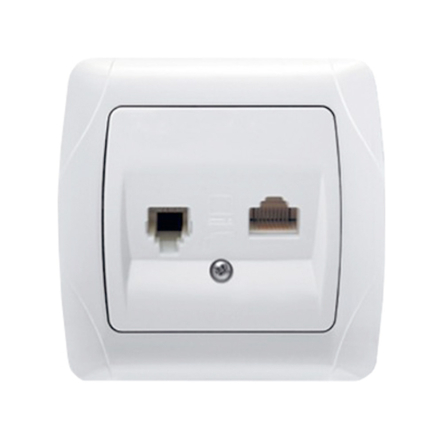 Розетка комплексная (компьютерная+телефон) (RJ45-RJ11, Cat6+Cat3) VIKO CARMEN, белый - 1