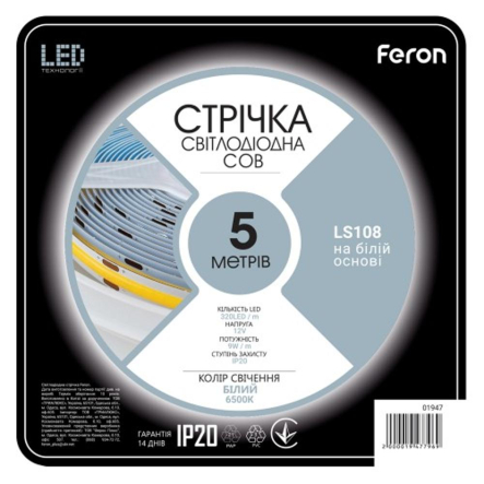Светодиодная лента белая FERON ANAN COB LS108 12V 320SMD/м 9W/м