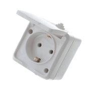 Розетка 1-а с/з з кришкою вологозахищена, біла, РЗ16-З-IP44, АСКО-УКРЕМ
