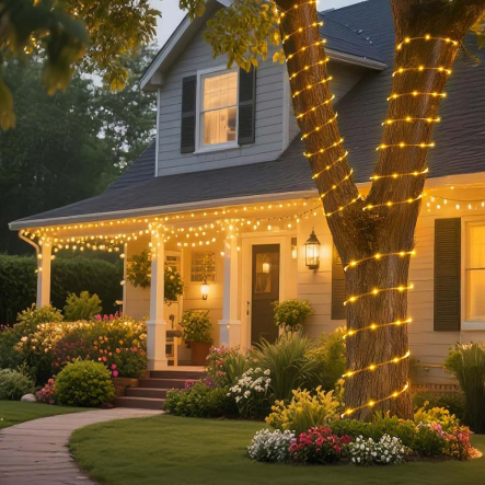 Гирлянда LED Трубка 100LED 10м, на солнечной батарее, Тёплый белый свет