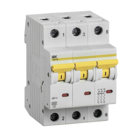 Автоматический выключатель IEK ВА 47-60, 3Р, 63А, 6 кА, х-ка D, MVA41-3-063-D - 1
