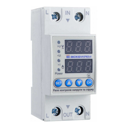 Реле контроля напряжения и токаАСКО RKV 2P 40A, однофазное, A0010230001 - 1