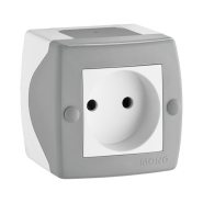Розетка 1-я без заземления накладная Mono Electric, OCTANS, IP 20, серая, 104-020006-116