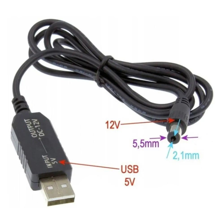 Кабель для роутера USB от павербанка 12V, 5,5x2,1mm