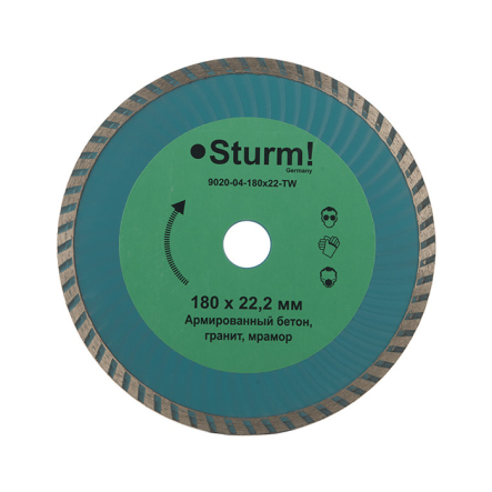 Диск алмазний сегментний STURM 9020-04-180х22-TW, d=180мм, ТурбоWawe - 1