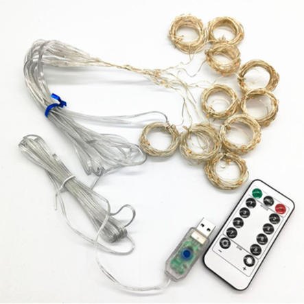 Гирлянда леска штора (Лучи росы) 3*2 м, USB, с пультом, золото, ZABI-12 G