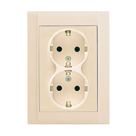Розетка двойная с заземлением Makel Defne, крем, 42010057 - 1