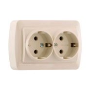 Розетка подвійна із заземленням Lezard DEMET, 16 А, 250 В, без шторок, крем, 711-0300-127